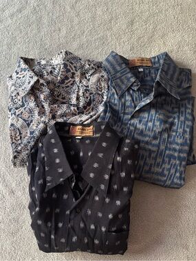 Bali Men's Casual Button-Down Shirts in Black, Blue, and Cream Paisley Set of 3
